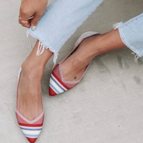 Rothy's RARE UNICORN The Point Varsity Stripe Pointed Toe Knit Woven Ballet shoe - Picture 2 of 14